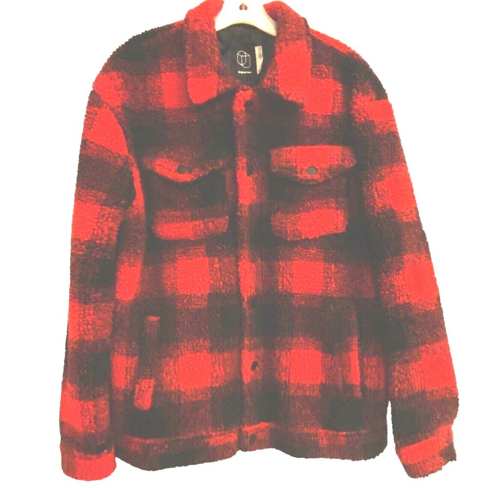 Buffalo Plaid Thick Fleece Jacket Snap Original Use Fully Lined Red Medium NWOT